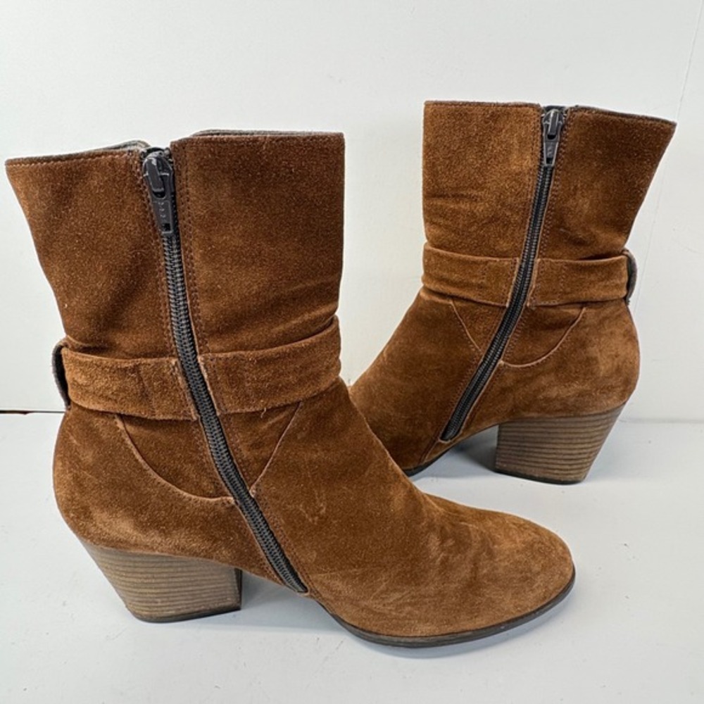 Paul Green Womens Ankle Boots UK 4.5 US 7 Brown Suede Tassel Tie Side Zip Heeled - Picture 6 of 8